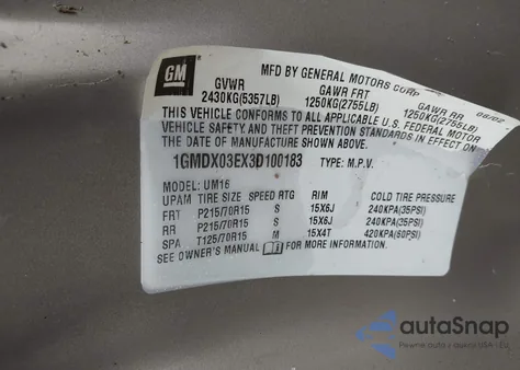 2003 Pontiac Montana M16 W/1Sa Pkg. from USA, damaged, VIN 1GMDX03EX3D100183